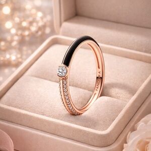 Pandora Rose and Black Sparkle Ring Size 6